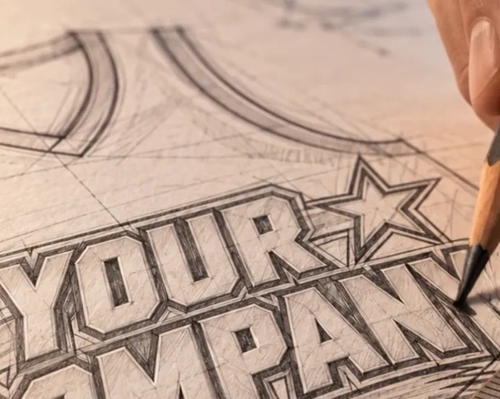 A Your Company team logo being sketched by hand